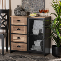 Baxton Studio LOR-003-Natural/Black Connell Modern and Contemporary Industrial Two-Tone Natural Brown and Black Finished Wood and Black Metal Sideboard Buffet 